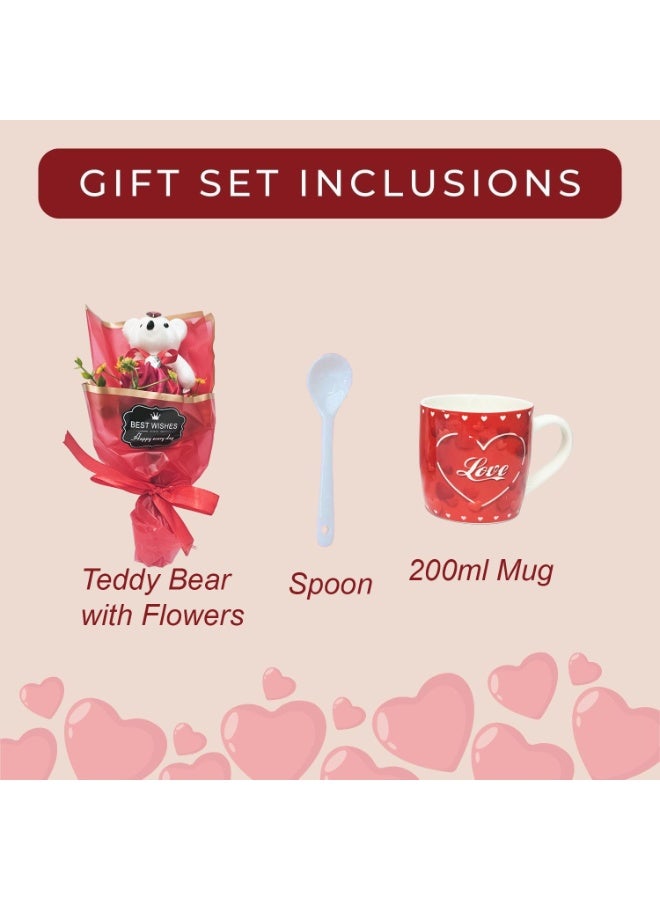 Home Smart HomeSmart Valentine’s Day Gift Set – Mug with Spoon Teddy Bear & Artificial Rose, Perfect for Couples, Anniversary, Birthday, or Special Occasion - Image 3